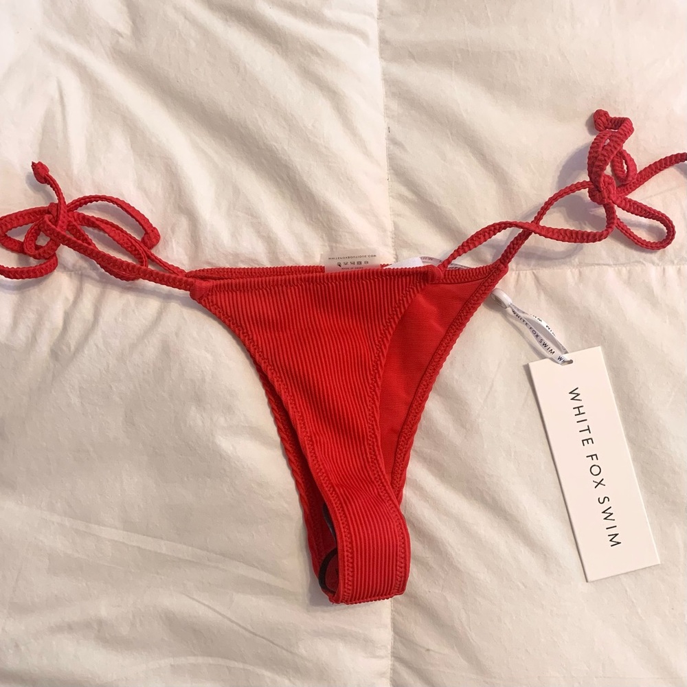 White Fox Swim Red Ribbed String Bikini Bottoms